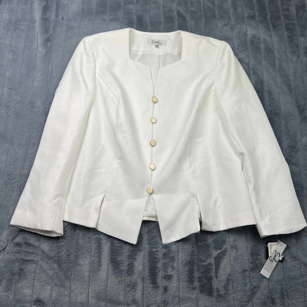 Emily White Textured Button Front Jacket Plus Size 16W 216397 Shimmer Formal